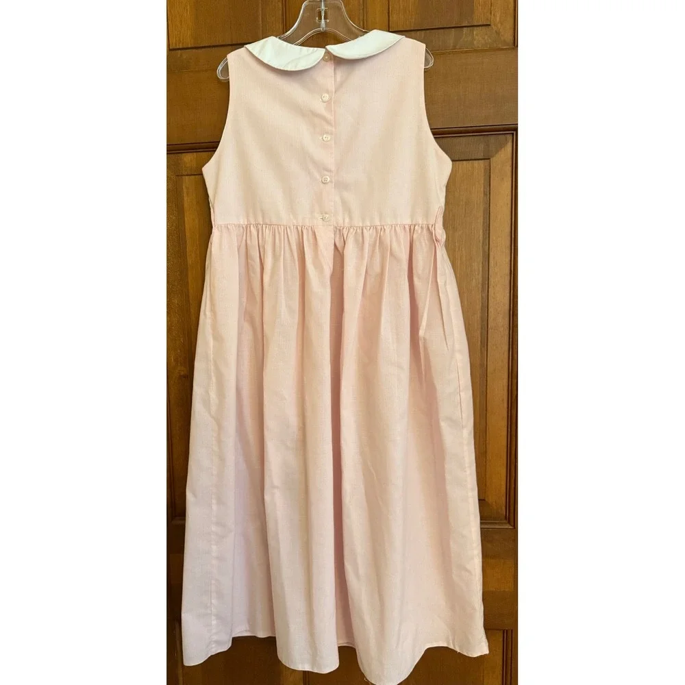 Vive La Fete Hand-Smocked Sleeveless Dress Girls Size 8 Pink/White Embroidered